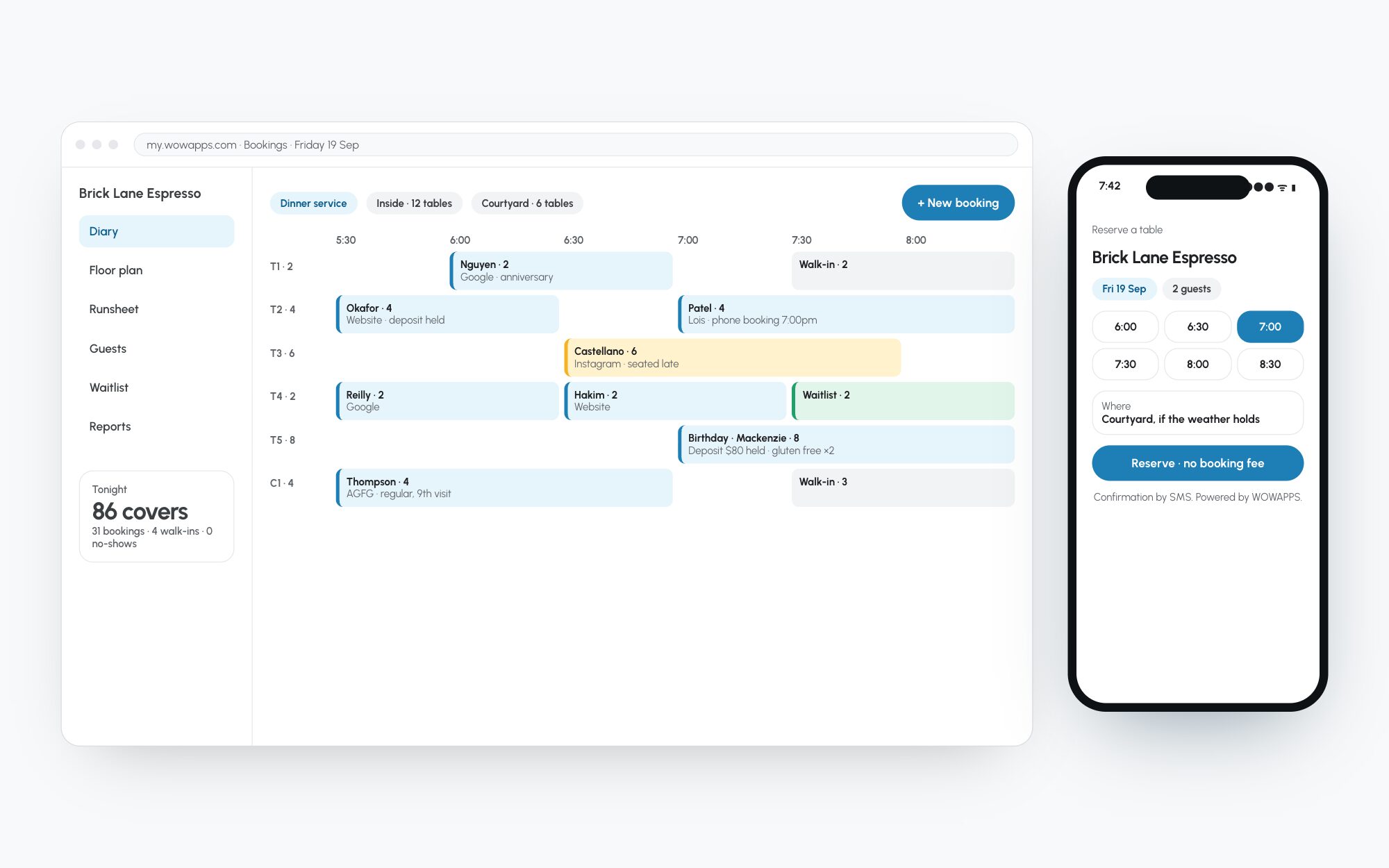 The booking diary and widget