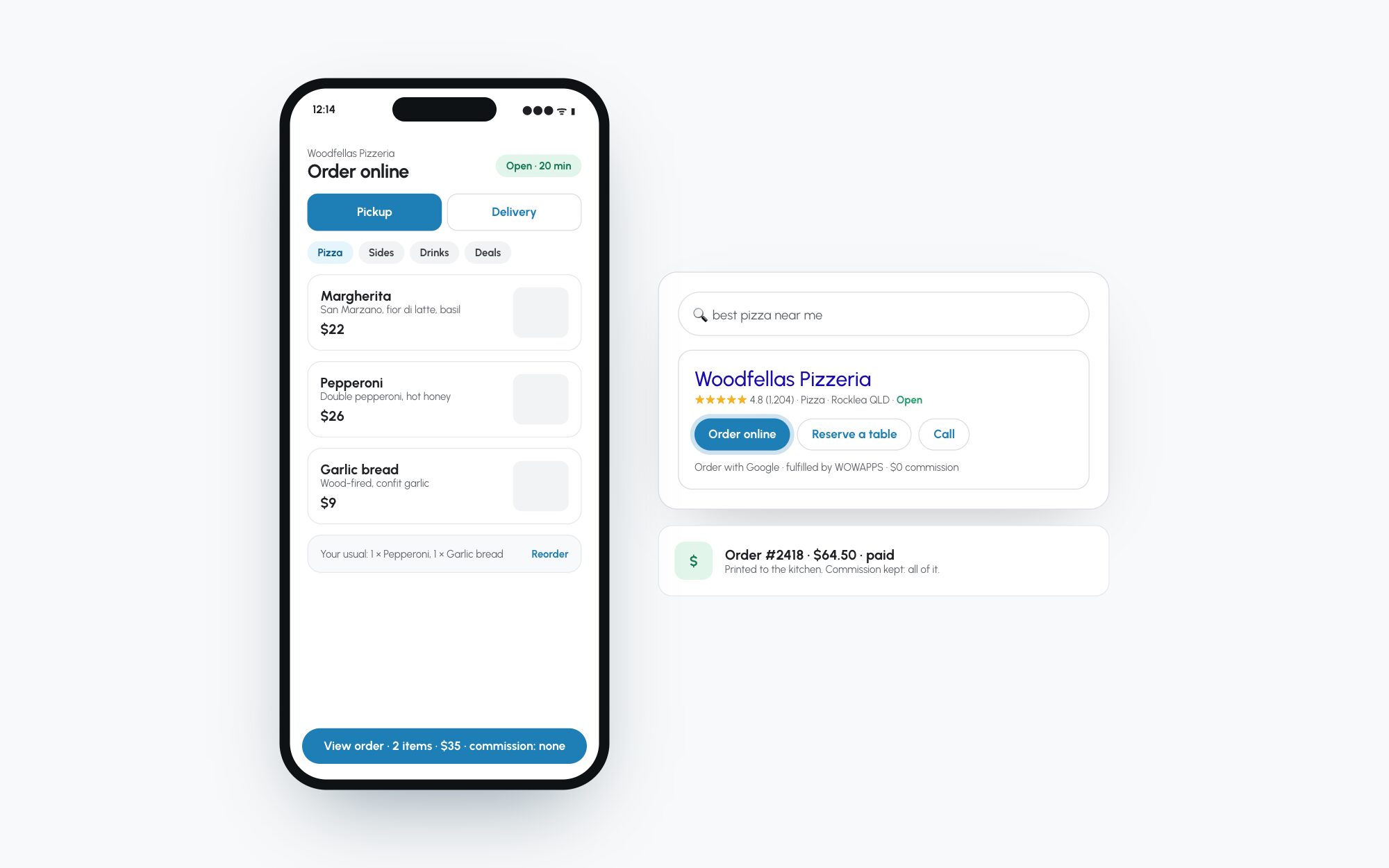 The ordering app and Google listing